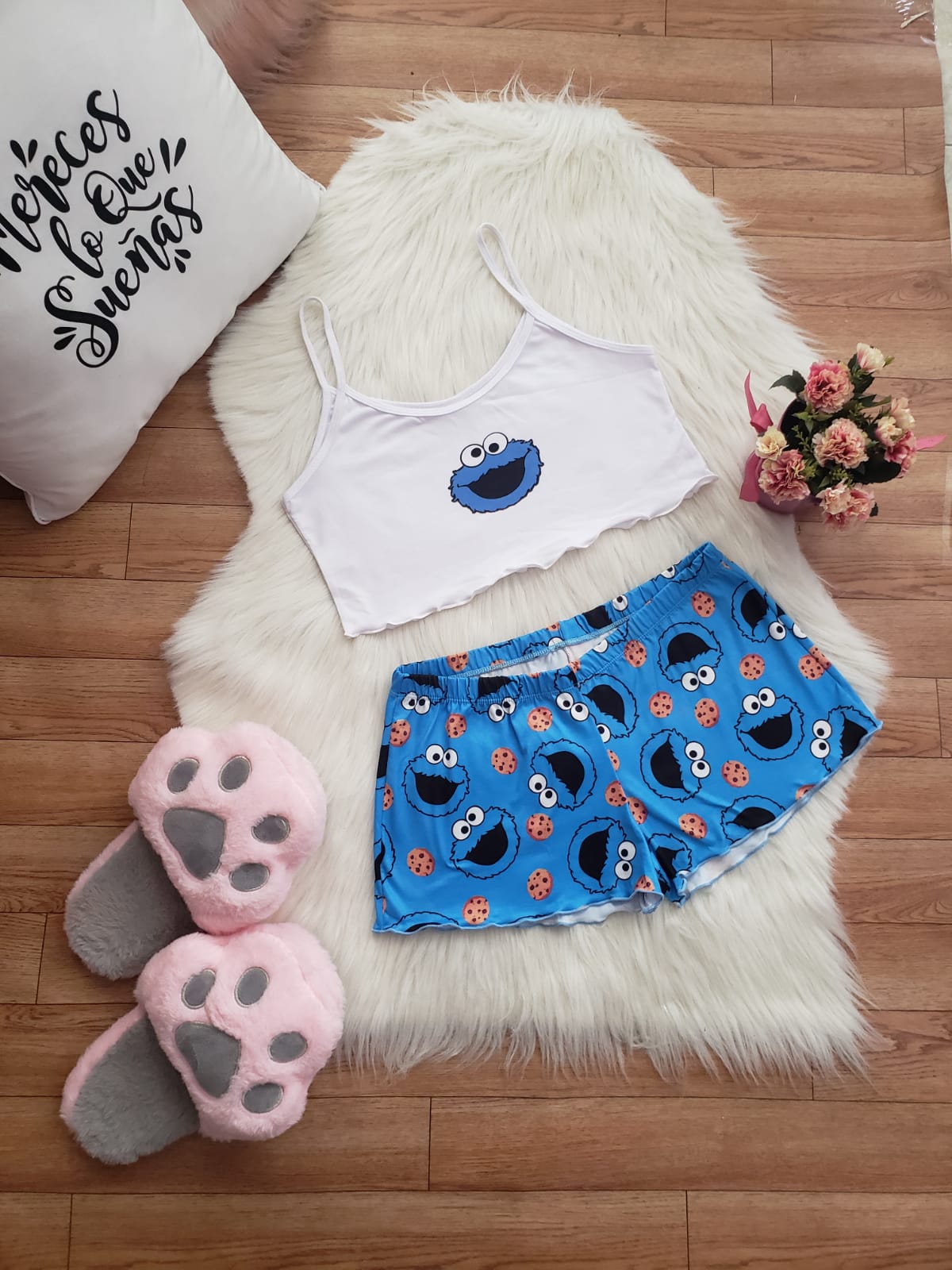 Pijama Victoria Come Galletas Fondo Azul Rosa Pastell