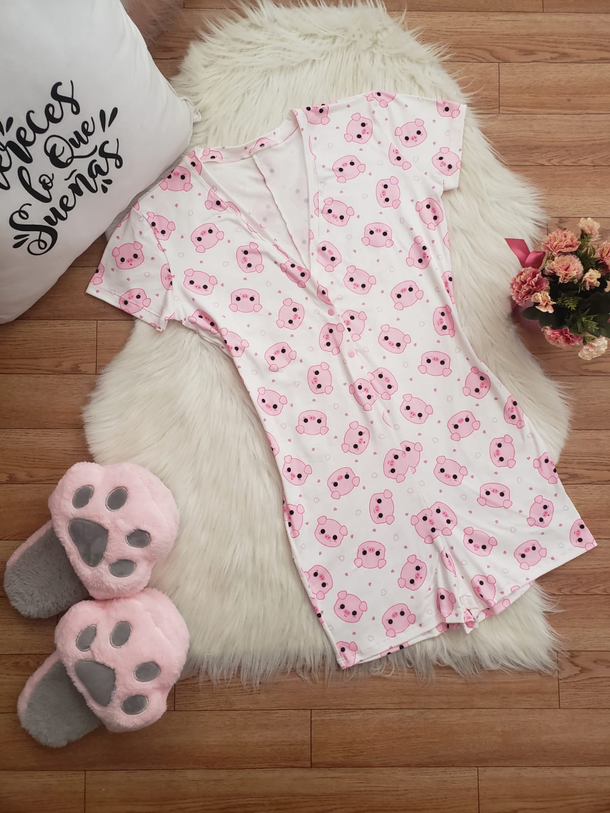 Pijama Enterizo Corto Marranitos - Rosa Pastell